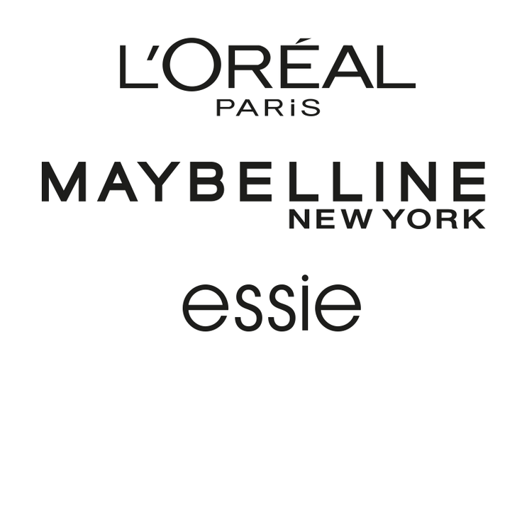 Logos von L'Oréal Paris, Maybelline New York und essie