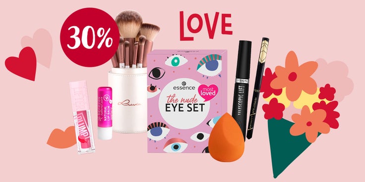 Abgebildet sind Beispielrabatte zur Aktion "Bis 30 % auf ausgewählte Make Up Produke online sparen"