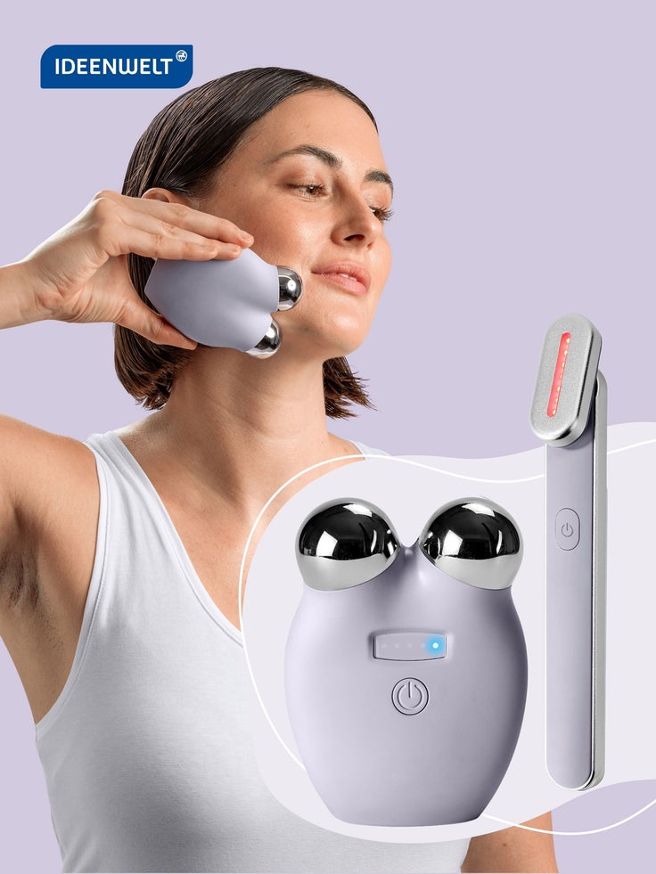 IDEENWELT Gesichtsmassagegerät mit Metallkugeln und LED-Lichtaufsatz zur Anwendung auf der Gesichtshaut