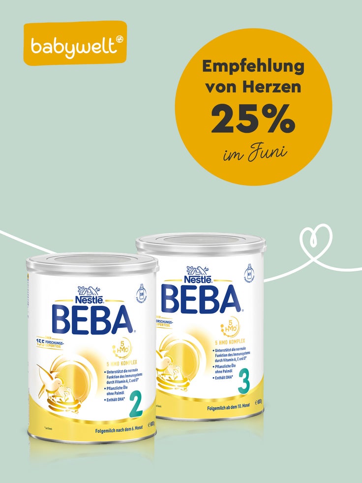 Beispielhafte BEBA Produkte und der Hinweis auf 25 %.