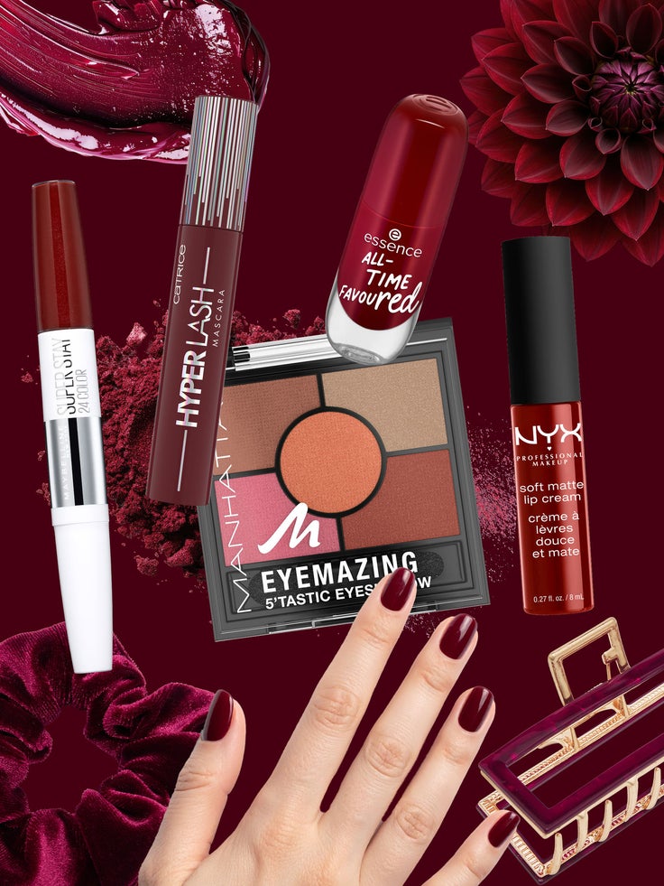 Abgebildet sind Burgunderrote Produkte