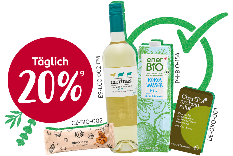 Abgebildet sind die Produkte der Food-Januar Kampagne der Marken enerBiO, KoRo und ChariTea