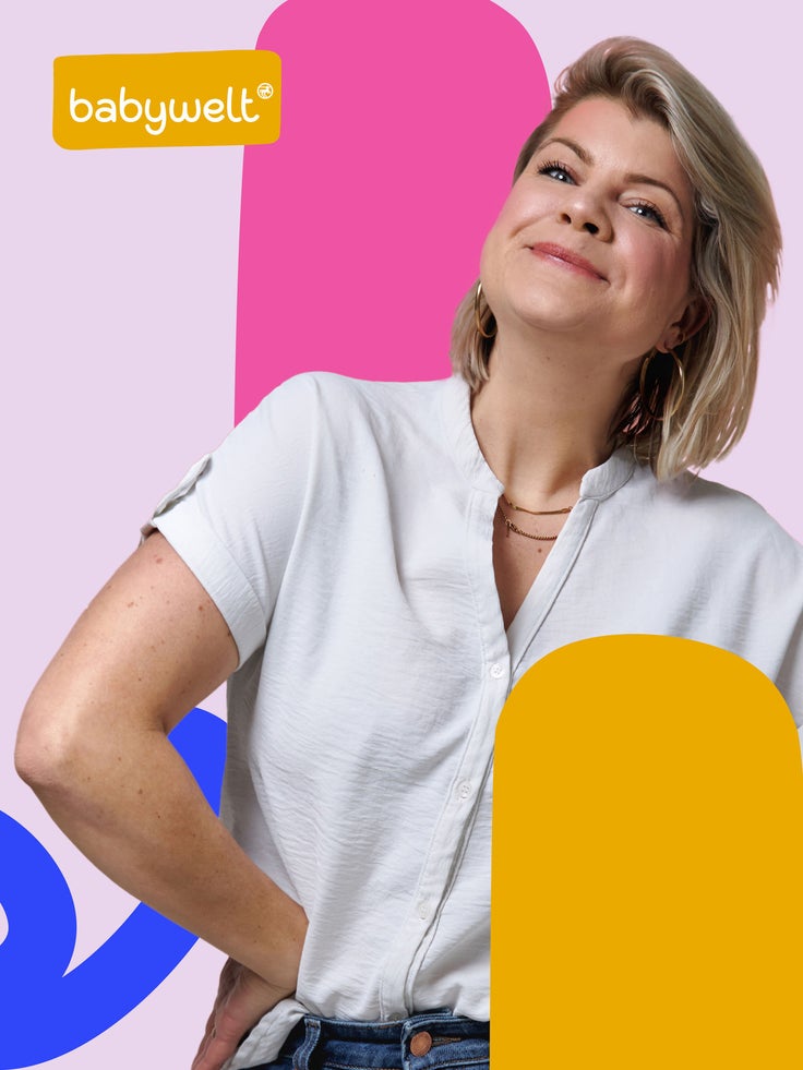 Zu sehen ist Frieda Lewin und der Hinweis auf den babywelt Podcast.