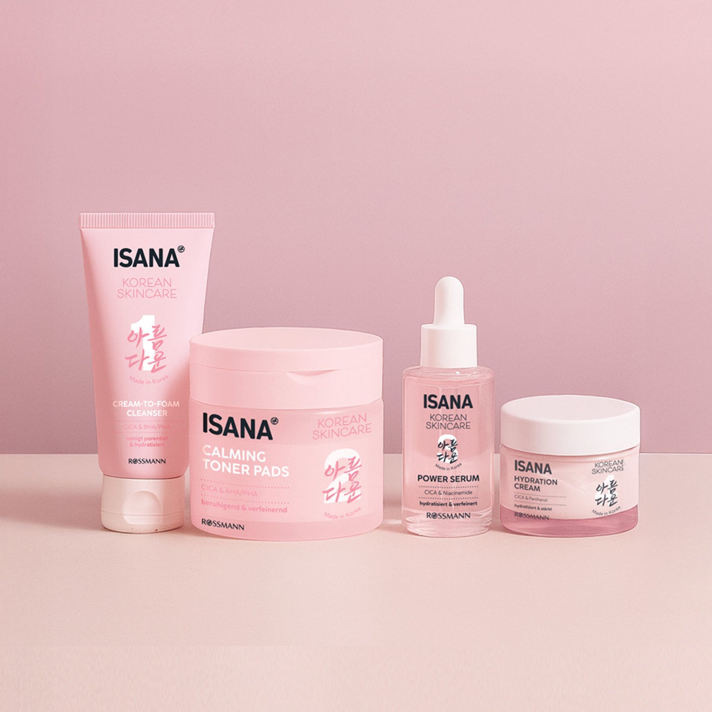Darstellung der ISANA Korean Skincare Produkte