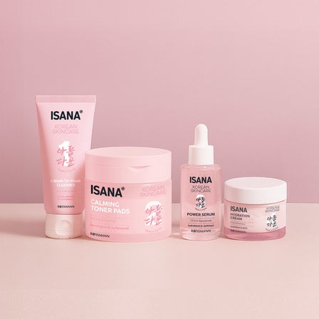 Darstellung der ISANA Korean Skincare Produkte