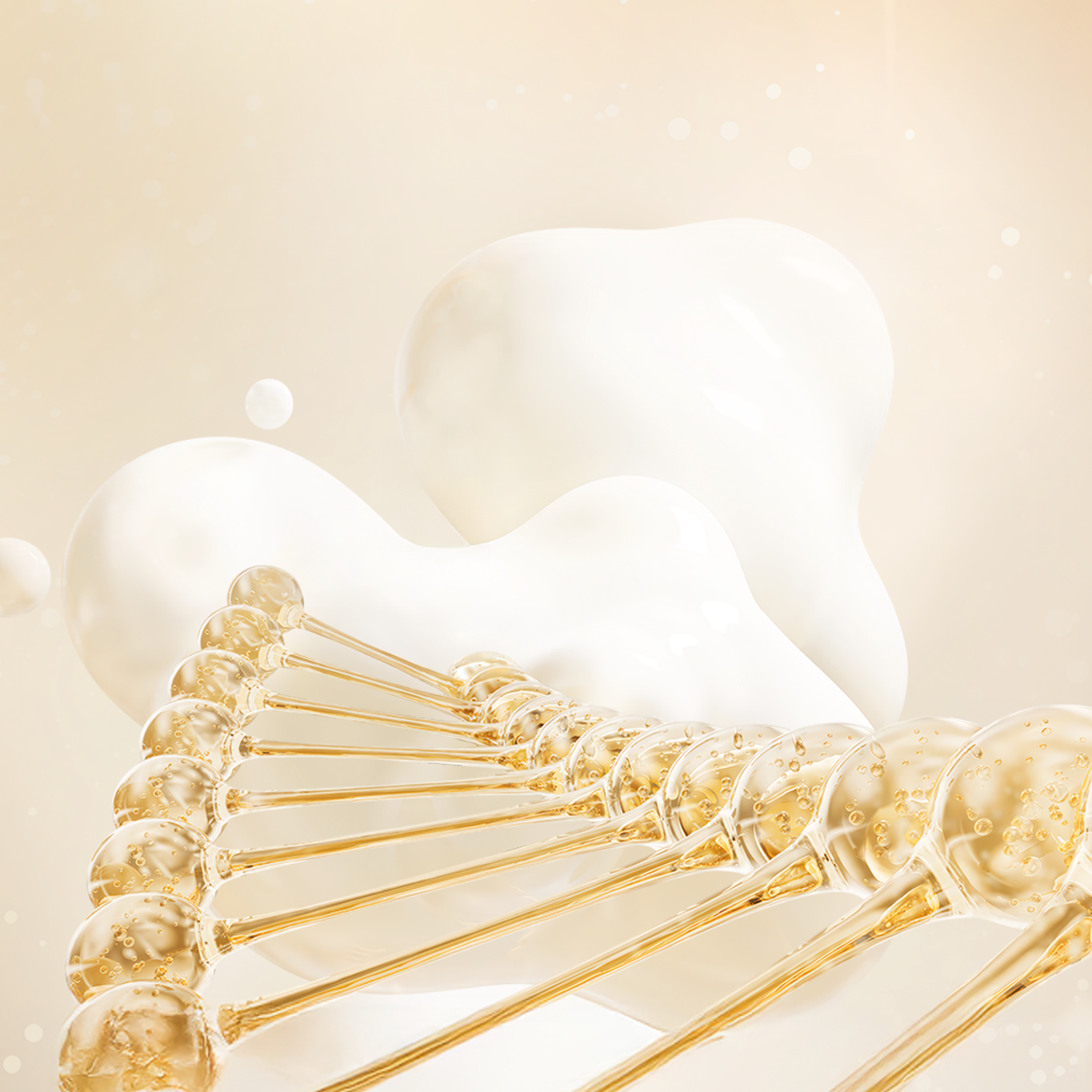 Abgebildet ist ein DNA Strang auf einem gelben Hintergrund.