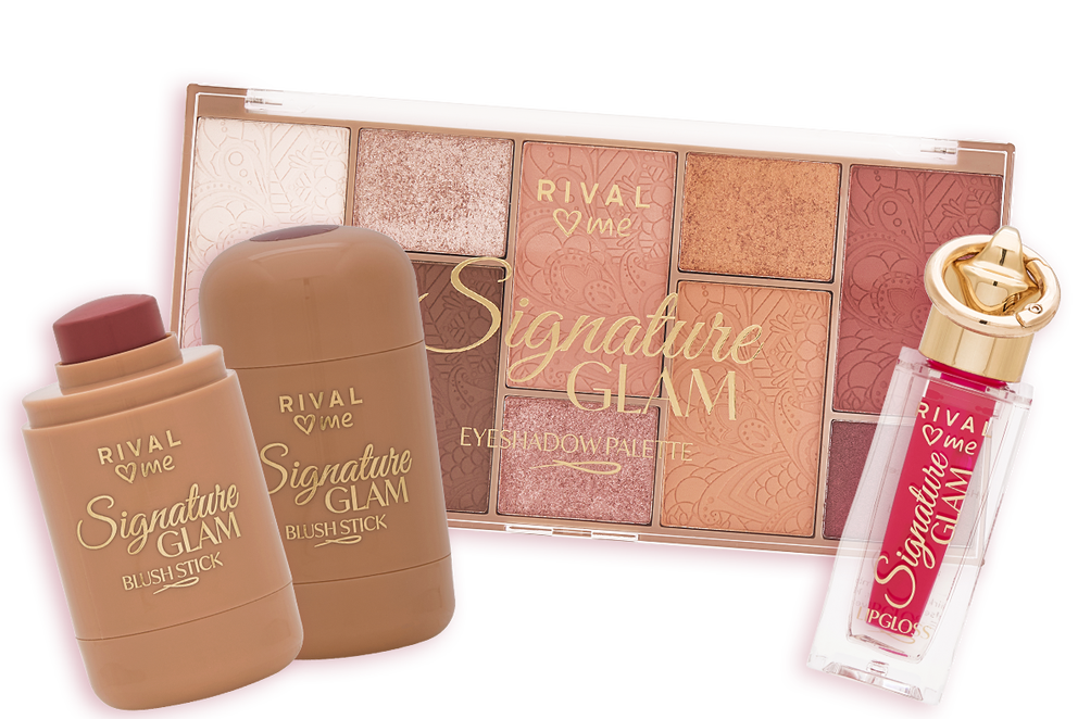 Rival me Signature Glam Limited Edition mit Blush Stick, Eyeshadow Palette und Lipgloss in warmen Nude- und Rosétönen