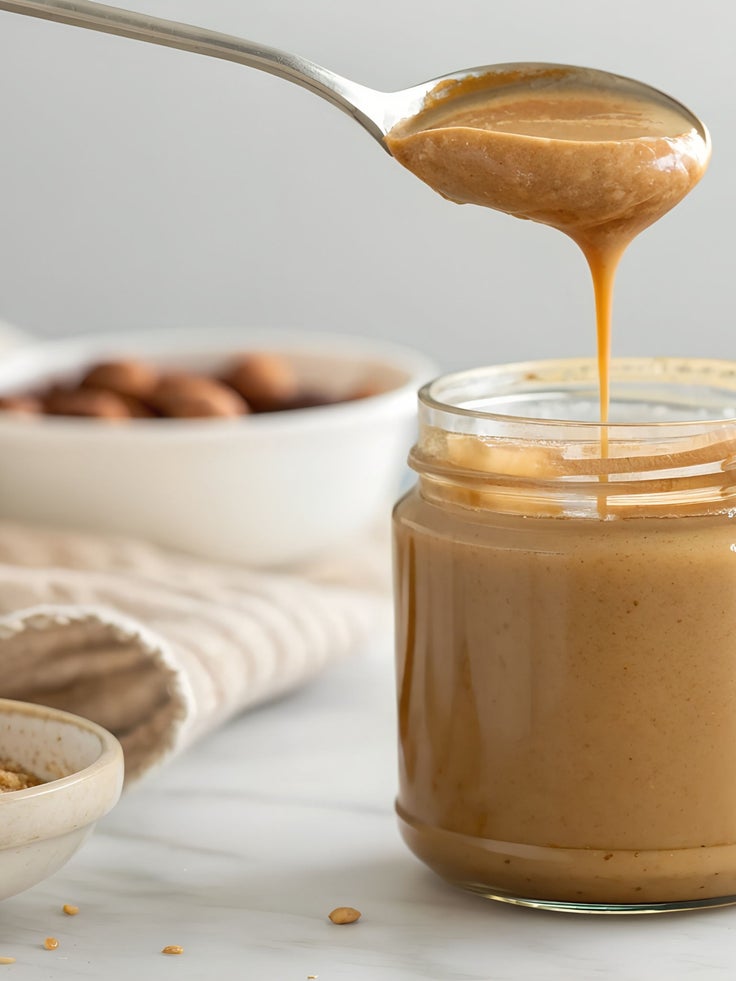 Ein Glas mit Erdnussmuß