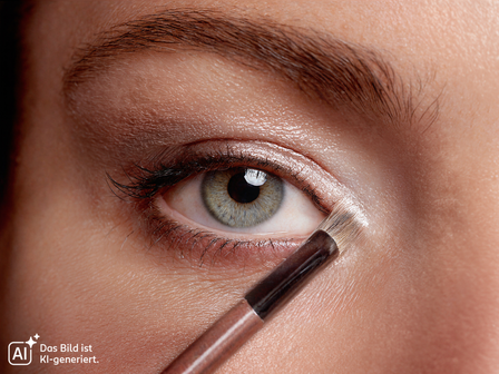 Heller Lidschatten oder Highlighter wird am inneren Augenwinkel aufgetragen, um den Blick zu öffnen und frischer wirken zu lassen.