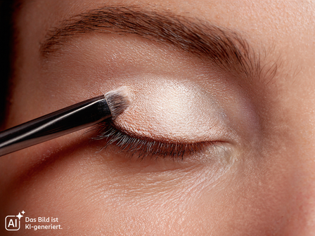 Heller Lidschatten wird mit einem Pinsel auf das bewegliche Lid aufgetragen, um die Augen optisch größer und frischer wirken zu lassen.