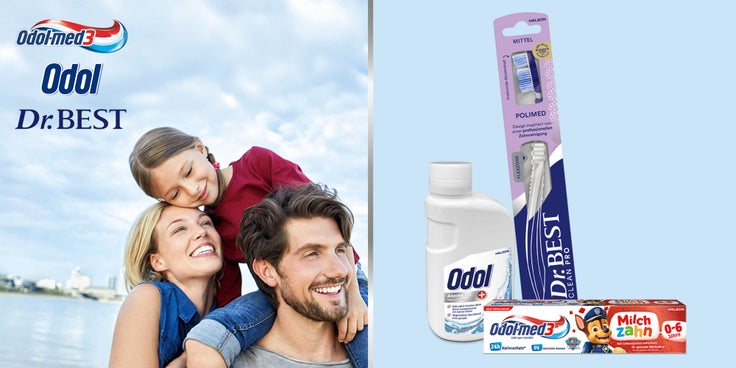 Abgebildet sind teilnehmende Produkte des Zahnpflege-Coupons