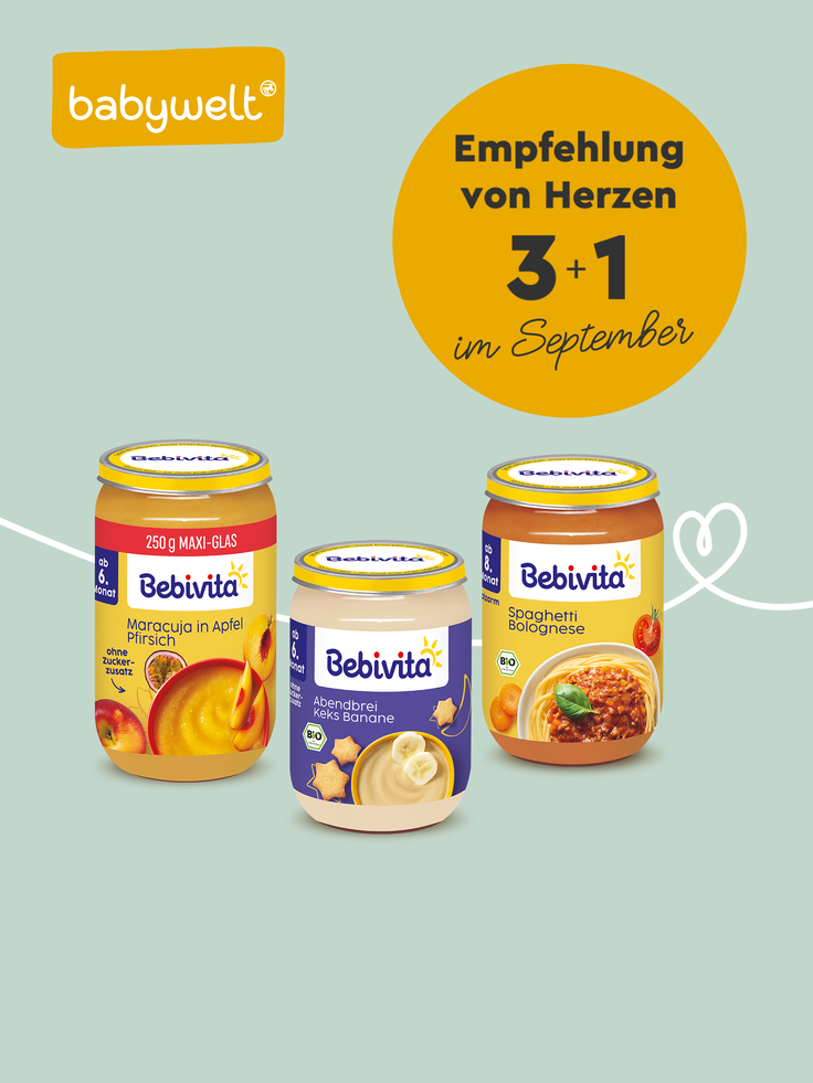Babywelt Empfehlung von Herzen September mit 3+1 Bebivita Gläschen