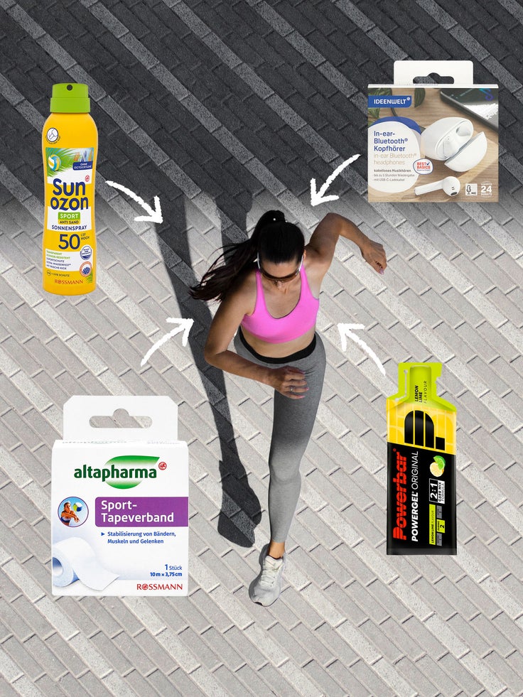 Bild einer Frau von oben beim Laufen mit Beispielprodukten